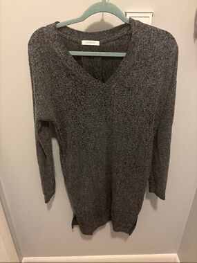 Cherish V-Neck Longline Sweater Dress with pockets - Charcoal